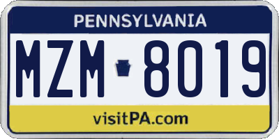 PA license plate MZM8019