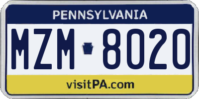 PA license plate MZM8020