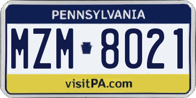 PA license plate MZM8021