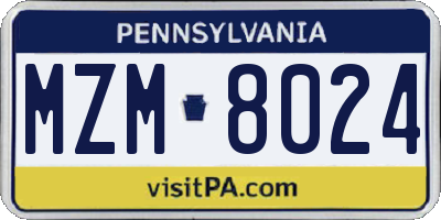 PA license plate MZM8024