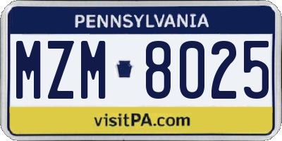 PA license plate MZM8025