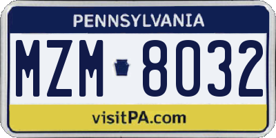 PA license plate MZM8032
