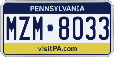 PA license plate MZM8033