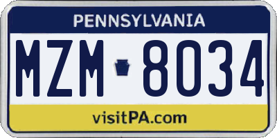 PA license plate MZM8034