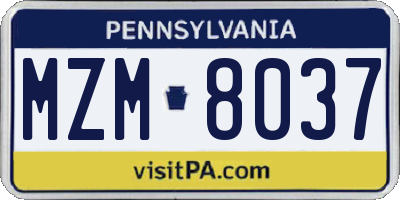 PA license plate MZM8037