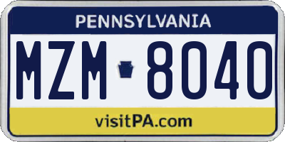 PA license plate MZM8040
