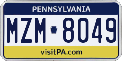 PA license plate MZM8049