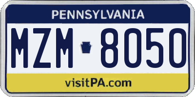 PA license plate MZM8050