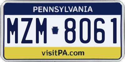 PA license plate MZM8061