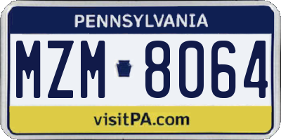 PA license plate MZM8064