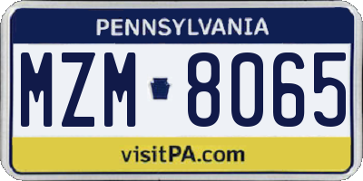 PA license plate MZM8065