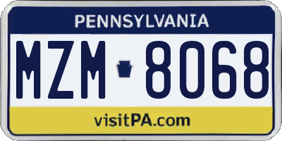 PA license plate MZM8068