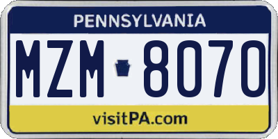 PA license plate MZM8070