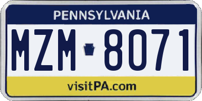 PA license plate MZM8071