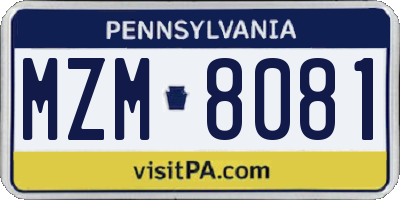 PA license plate MZM8081