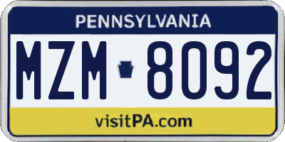 PA license plate MZM8092