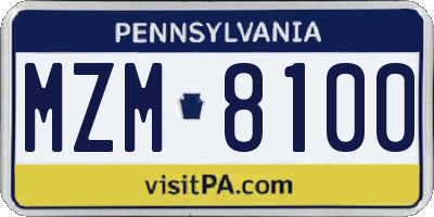 PA license plate MZM8100