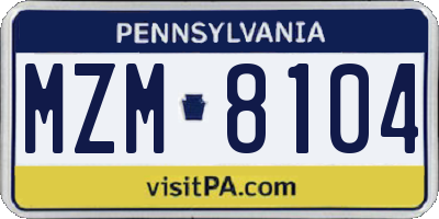 PA license plate MZM8104