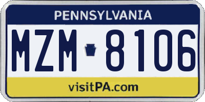 PA license plate MZM8106