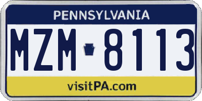 PA license plate MZM8113
