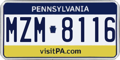PA license plate MZM8116