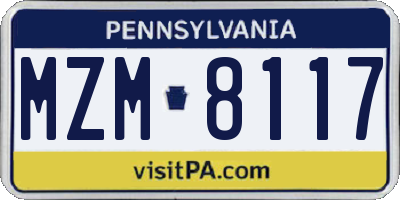 PA license plate MZM8117