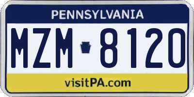 PA license plate MZM8120
