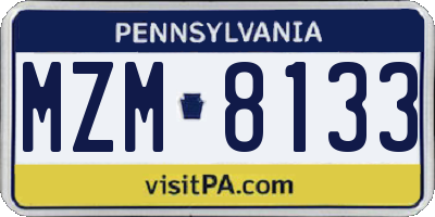 PA license plate MZM8133