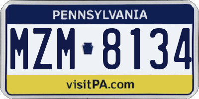 PA license plate MZM8134