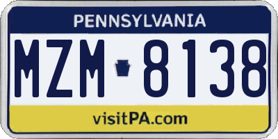 PA license plate MZM8138