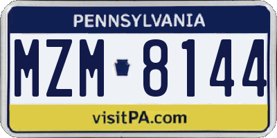 PA license plate MZM8144