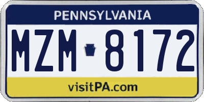 PA license plate MZM8172