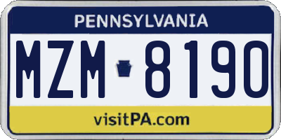 PA license plate MZM8190