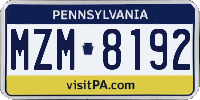 PA license plate MZM8192