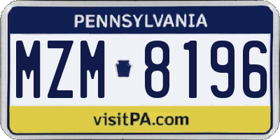 PA license plate MZM8196