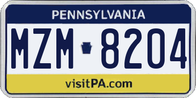 PA license plate MZM8204