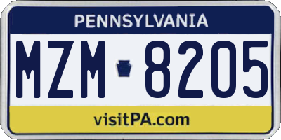 PA license plate MZM8205