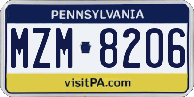 PA license plate MZM8206