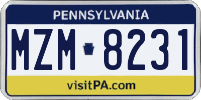 PA license plate MZM8231