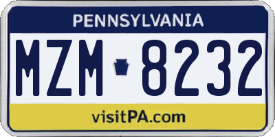 PA license plate MZM8232