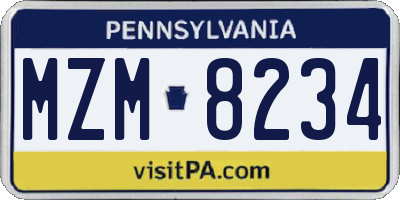 PA license plate MZM8234