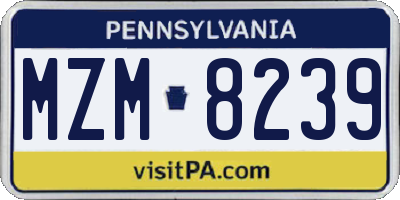 PA license plate MZM8239