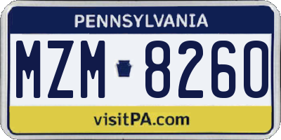 PA license plate MZM8260