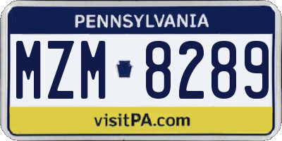 PA license plate MZM8289