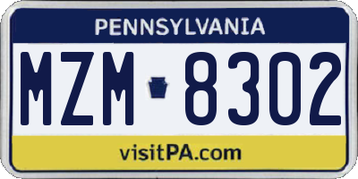 PA license plate MZM8302