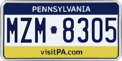 PA license plate MZM8305