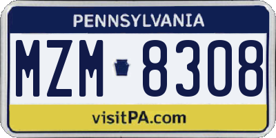 PA license plate MZM8308