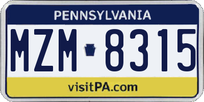 PA license plate MZM8315