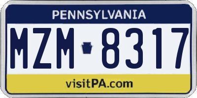 PA license plate MZM8317