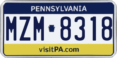 PA license plate MZM8318